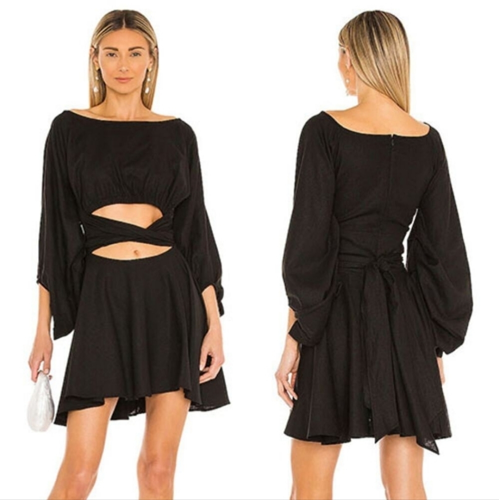 Just Bee Queen Colette Black Cut Out Tie Long Sleeve Mini Dress